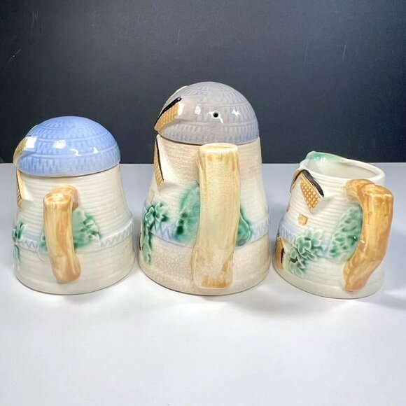 Vintage Ceramic Windmill Tea Set Made in Japan Hand Painted Teapot Sugar Creamer - Picture 5 of 14